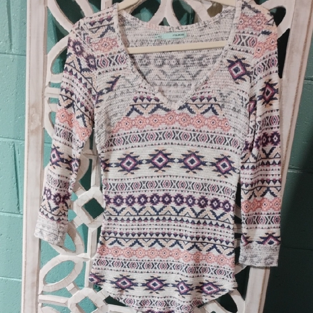 Maurices Multicolor Patterned Long Sleeve Top
